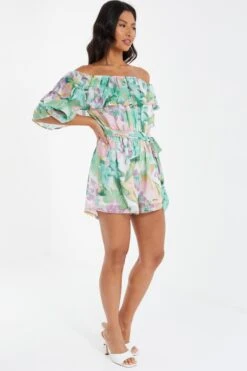 Multicoloured Chiffon Tropical Frill Playsuit 11 Multicoloured Chiffon Tropical Frill Playsuit -Chic Summer Shop 00100037184 XS
