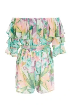 Multicoloured Chiffon Tropical Frill Playsuit 12 Multicoloured Chiffon Tropical Frill Playsuit -Chic Summer Shop 00100037184 ZB