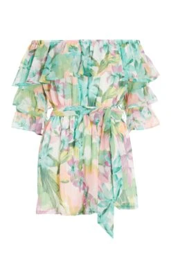 Multicoloured Chiffon Tropical Frill Playsuit