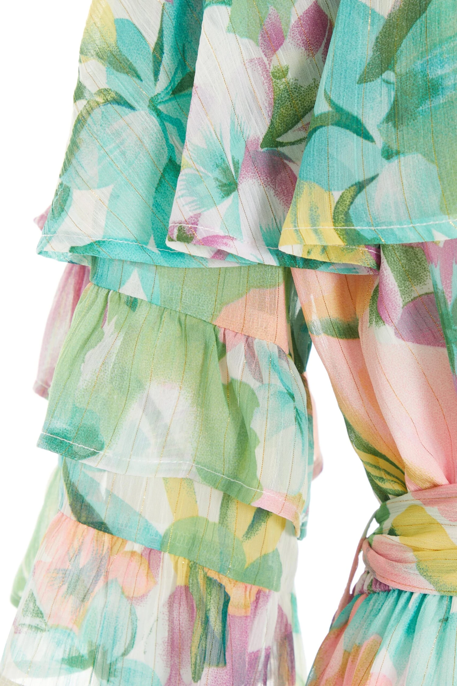 Multicoloured Chiffon Tropical Frill Playsuit 8 Multicoloured Chiffon Tropical Frill Playsuit - Image 6