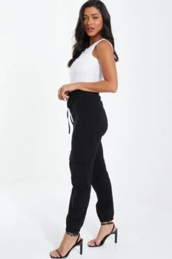 Black Tie Waist Cargo Trousers 11 Black Tie Waist Cargo Trousers -Chic Summer Shop 00100037189 XS