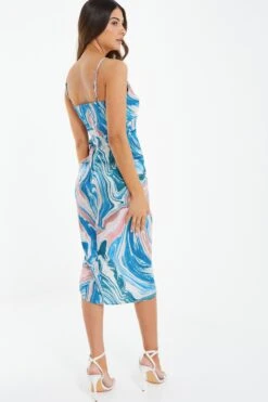 Petite Blue Satin Marble Print Ruched Midi Dress 10 Petite Blue Satin Marble Print Ruched Midi Dress -Chic Summer Shop 00100037194 XB