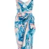 Petite Blue Satin Marble Print Ruched Midi Dress 2 Petite Blue Satin Marble Print Ruched Midi Dress -Chic Summer Shop 00100037194 ZM