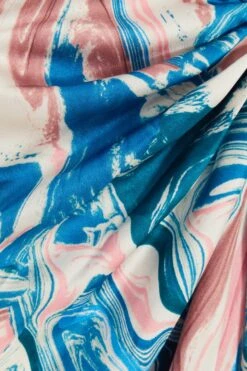 Petite Blue Satin Marble Print Ruched Midi Dress 13 Petite Blue Satin Marble Print Ruched Midi Dress -Chic Summer Shop 00100037194 ZS