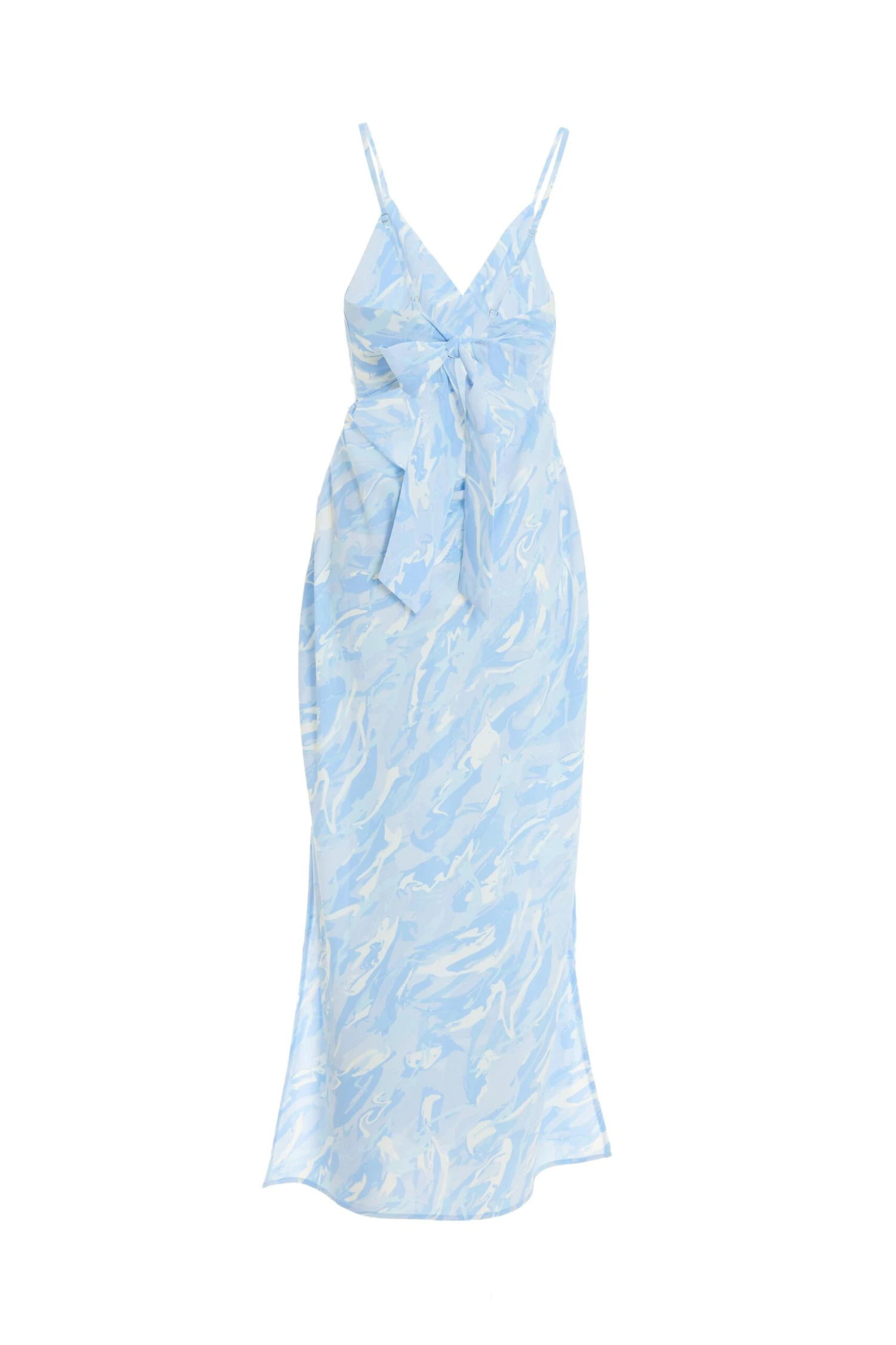 Light Blue Brush Stroke Tie Back Split Midi Dress 7 Light Blue Brush Stroke Tie Back Split Midi Dress - Image 5