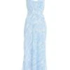 Light Blue Brush Stroke Tie Back Split Midi Dress -Chic Summer Shop 00100037202 ZM