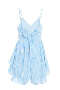 Blue Brush Stroke Tie Back Playsuit -Chic Summer Shop 00100037203 ZB