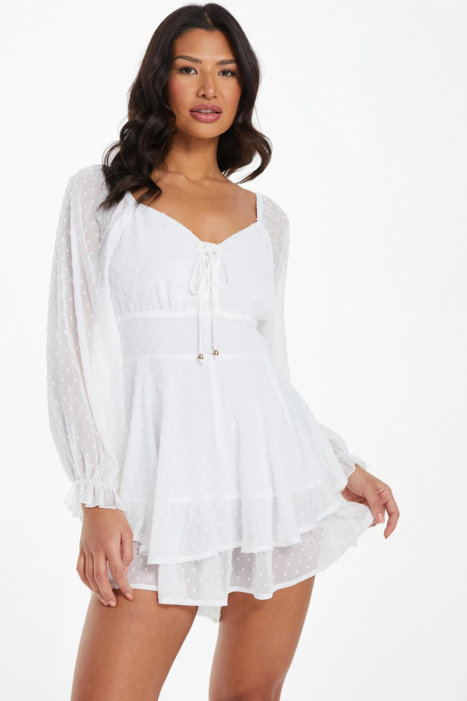 Cream Chiffon Tie Front Playsuit 3 Cream Chiffon Tie Front Playsuit - Image 2