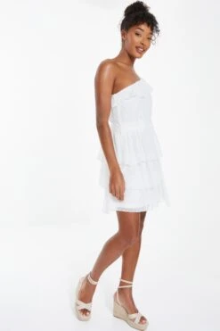 Cream Chiffon Dobby One Shoulder Mini Dress -Chic Summer Shop 00100037210 XS