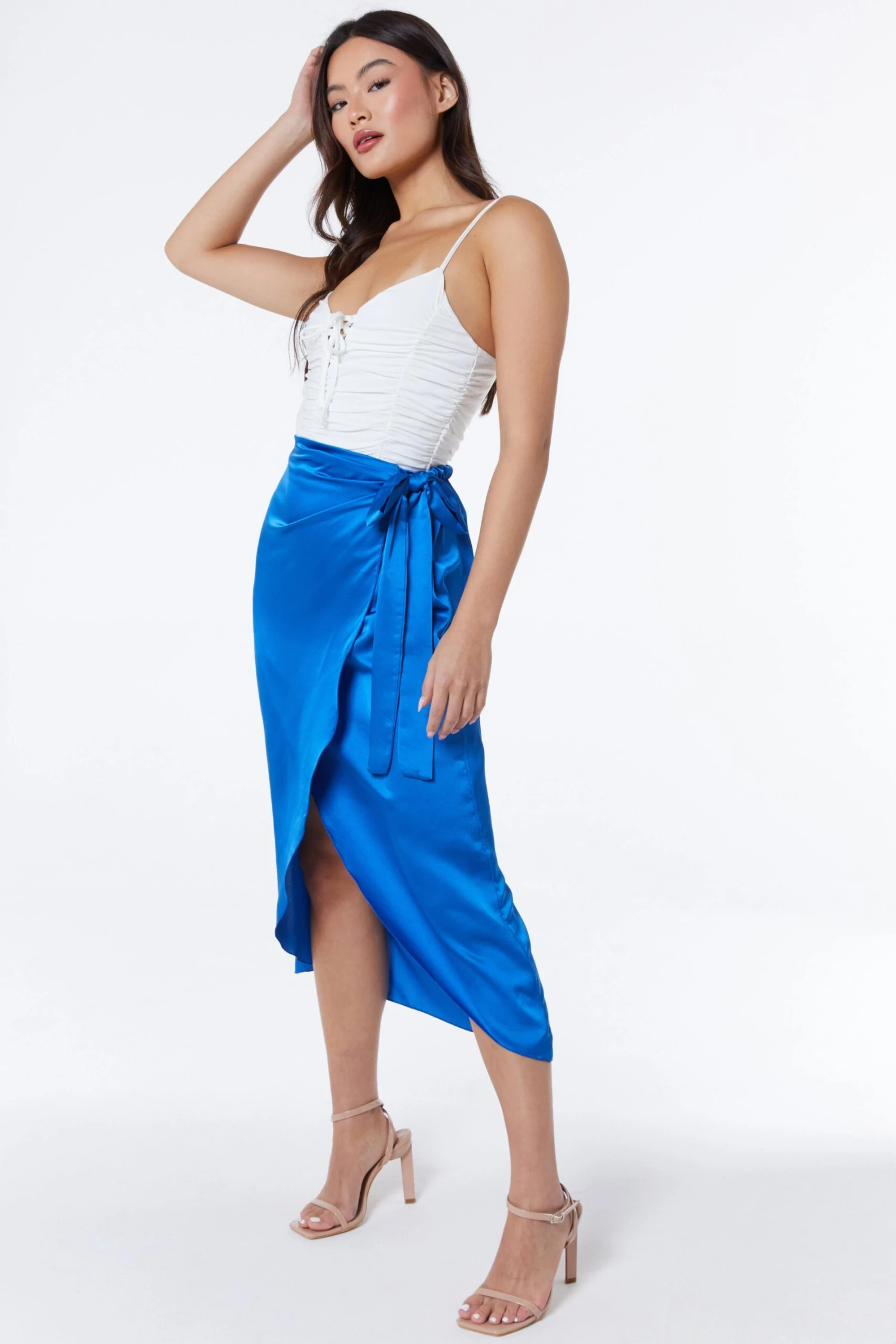 Royal Blue Satin Wrap Midi Skirt 6 Royal Blue Satin Wrap Midi Skirt - Image 4