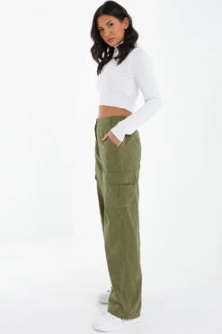 Khaki Cargo Palazzo Trousers -Chic Summer Shop 00100037222 XS