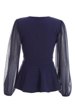Navy Chiffon Buckle Peplum Top -Chic Summer Shop 00100037223 ZB