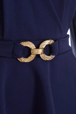 Navy Chiffon Buckle Peplum Top -Chic Summer Shop 00100037223 ZS