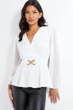 Cream Chiffon Buckle Peplum Top 9 Cream Chiffon Buckle Peplum Top -Chic Summer Shop 00100037224 XM