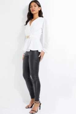 Cream Chiffon Buckle Peplum Top 11 Cream Chiffon Buckle Peplum Top -Chic Summer Shop 00100037224 XS