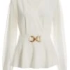 Cream Chiffon Buckle Peplum Top -Chic Summer Shop 00100037224 ZM