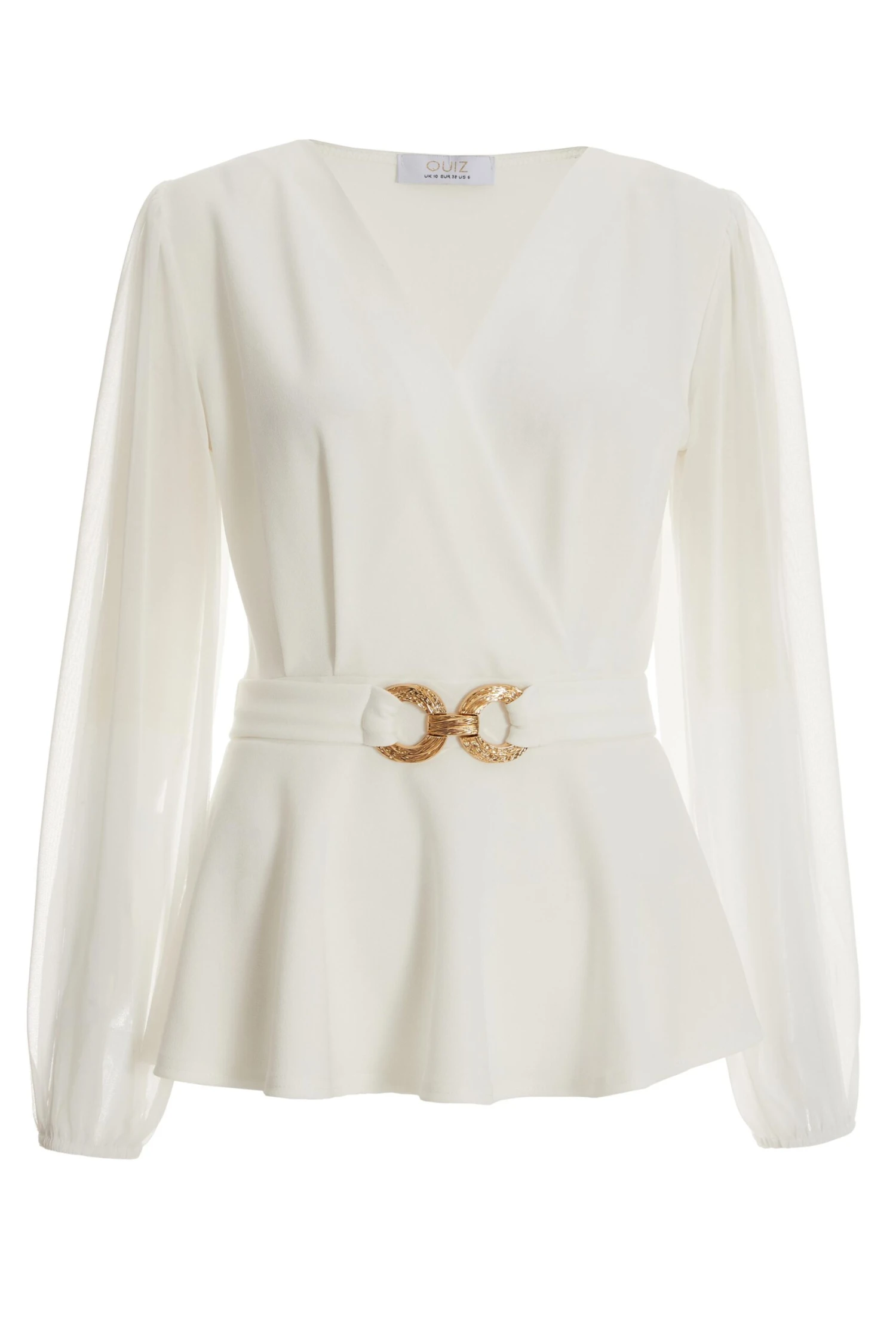 Cream Chiffon Buckle Peplum Top 3 Cream Chiffon Buckle Peplum Top