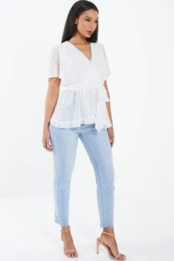 Cream Chiffon Lace Peplum Top -Chic Summer Shop 00100037228 XS