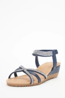Navy Cross Front Comfort Wedges -Chic Summer Shop 00100037236 XB