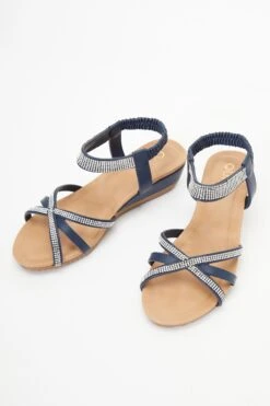 Navy Cross Front Comfort Wedges -Chic Summer Shop 00100037236 XS