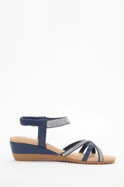 Navy Cross Front Comfort Wedges -Chic Summer Shop 00100037236 ZS