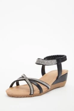 Black Cross Front Comfort Wedges -Chic Summer Shop 00100037243 XB