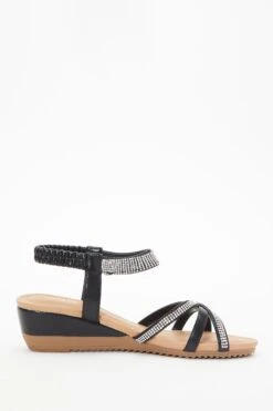 Black Cross Front Comfort Wedges -Chic Summer Shop 00100037243 ZS