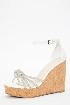 White Diamante Heeled Wedges -Chic Summer Shop 00100037247 XB