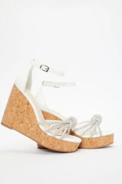 White Diamante Heeled Wedges -Chic Summer Shop 00100037247 XS
