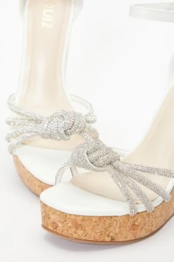 White Diamante Heeled Wedges -Chic Summer Shop 00100037247 ZB
