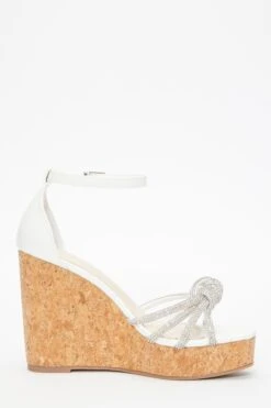White Diamante Heeled Wedges -Chic Summer Shop 00100037247 ZS