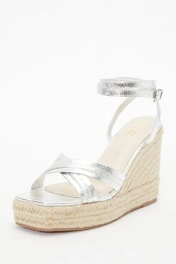 Silver Cross Strap Wedges -Chic Summer Shop 00100037269 XB