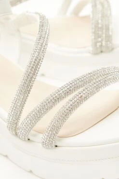 White Faux Leather Diamante Wedges -Chic Summer Shop 00100037331 ZB