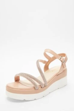 Pink Faux Leather Diamante Wedges -Chic Summer Shop 00100037332 XB