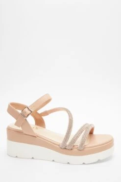 Pink Faux Leather Diamante Wedges -Chic Summer Shop 00100037332 XM