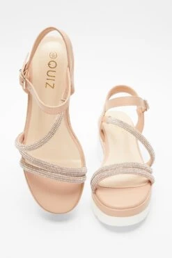 Pink Faux Leather Diamante Wedges -Chic Summer Shop 00100037332 XS