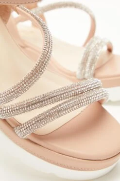 Pink Faux Leather Diamante Wedges -Chic Summer Shop 00100037332 ZB