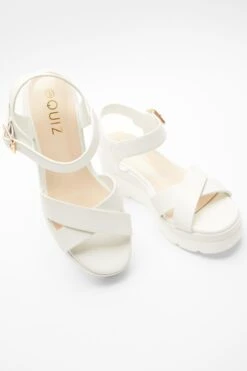 White Faux Leather Cross Strap Wedges -Chic Summer Shop 00100037333 XS