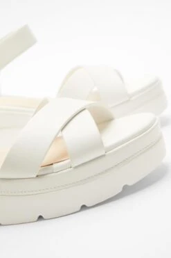 White Faux Leather Cross Strap Wedges -Chic Summer Shop 00100037333 ZB