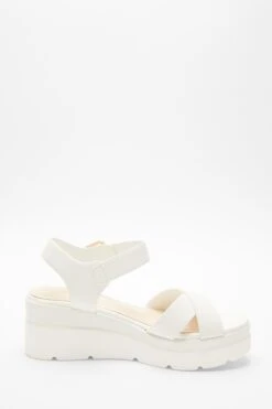 White Faux Leather Cross Strap Wedges -Chic Summer Shop 00100037333 ZS