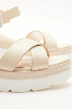 Nude Faux Leather Cross Strap Wedges -Chic Summer Shop 00100037334 ZB