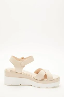 Nude Faux Leather Cross Strap Wedges -Chic Summer Shop 00100037334 ZS