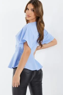 Light Blue Buckle Peplum Top -Chic Summer Shop 00100037343 XB