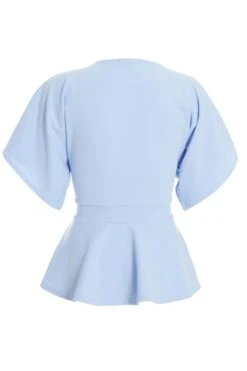 Light Blue Buckle Peplum Top -Chic Summer Shop 00100037343 ZB