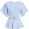 Light Blue Buckle Peplum Top 2 Light Blue Buckle Peplum Top -Chic Summer Shop 00100037343 ZM