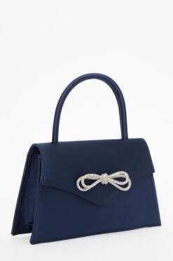 Navy Satin Diamante Bow Mini Tote Bag -Chic Summer Shop 00100037358 XM