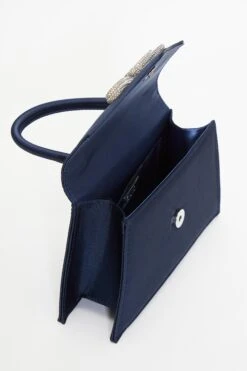 Navy Satin Diamante Bow Mini Tote Bag -Chic Summer Shop 00100037358 XS