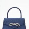 Navy Satin Diamante Bow Mini Tote Bag -Chic Summer Shop 00100037358 ZM