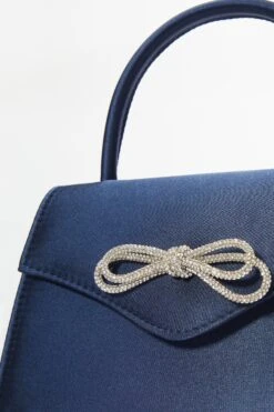 Navy Satin Diamante Bow Mini Tote Bag -Chic Summer Shop 00100037358 ZS