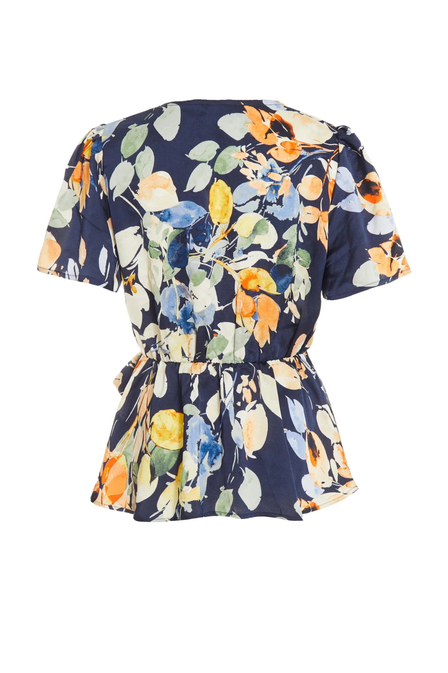 Navy Satin Floral Peplum Top 7 Navy Satin Floral Peplum Top - Image 5